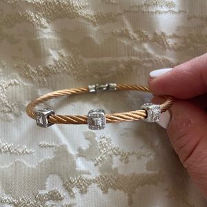 Charriol 18K plated 3 station diamond cable bracelet